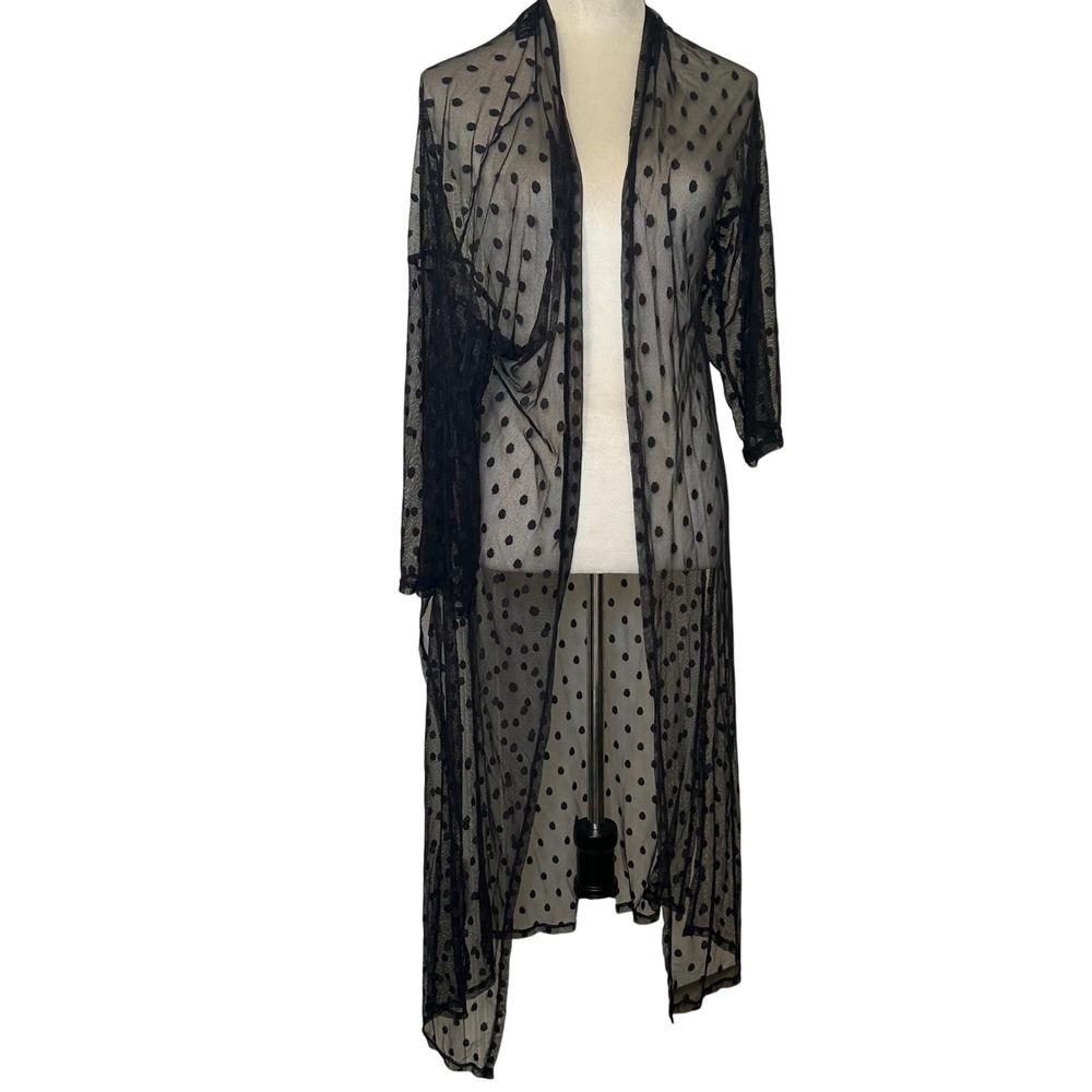 Agnes & Dora Black Polka Dot Sheer Mesh Duster Cardigan Medium whimsygoth girly